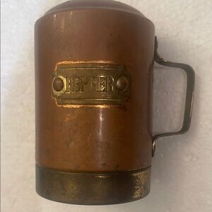 Vintage aged patina Copper brass Pepper Shaker handle farmhouse